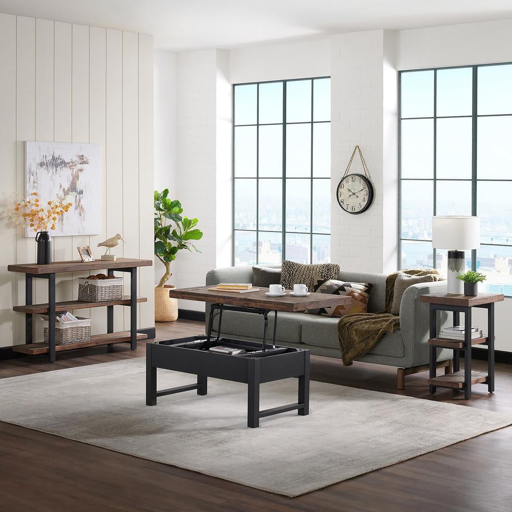Pomona Rustic Natural Pine Wood and Metal 4-Piece Coffee Table Set