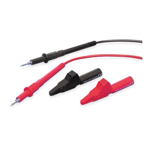 Test Lead Kit with 8/32 Threaded Probe Tip, CAT II 300V, CAT III 1000V, 48", Silicone, Black, Red