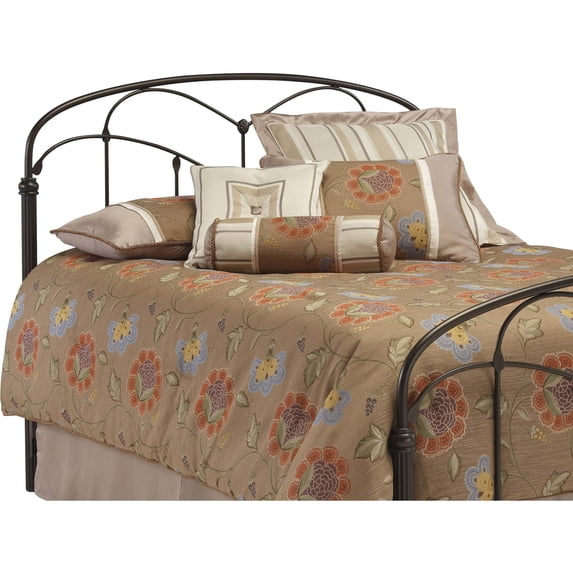 Pomona Metal Headboard Panel with Curved Grills and Detailed Posts, Hazelnut Finish, Twin