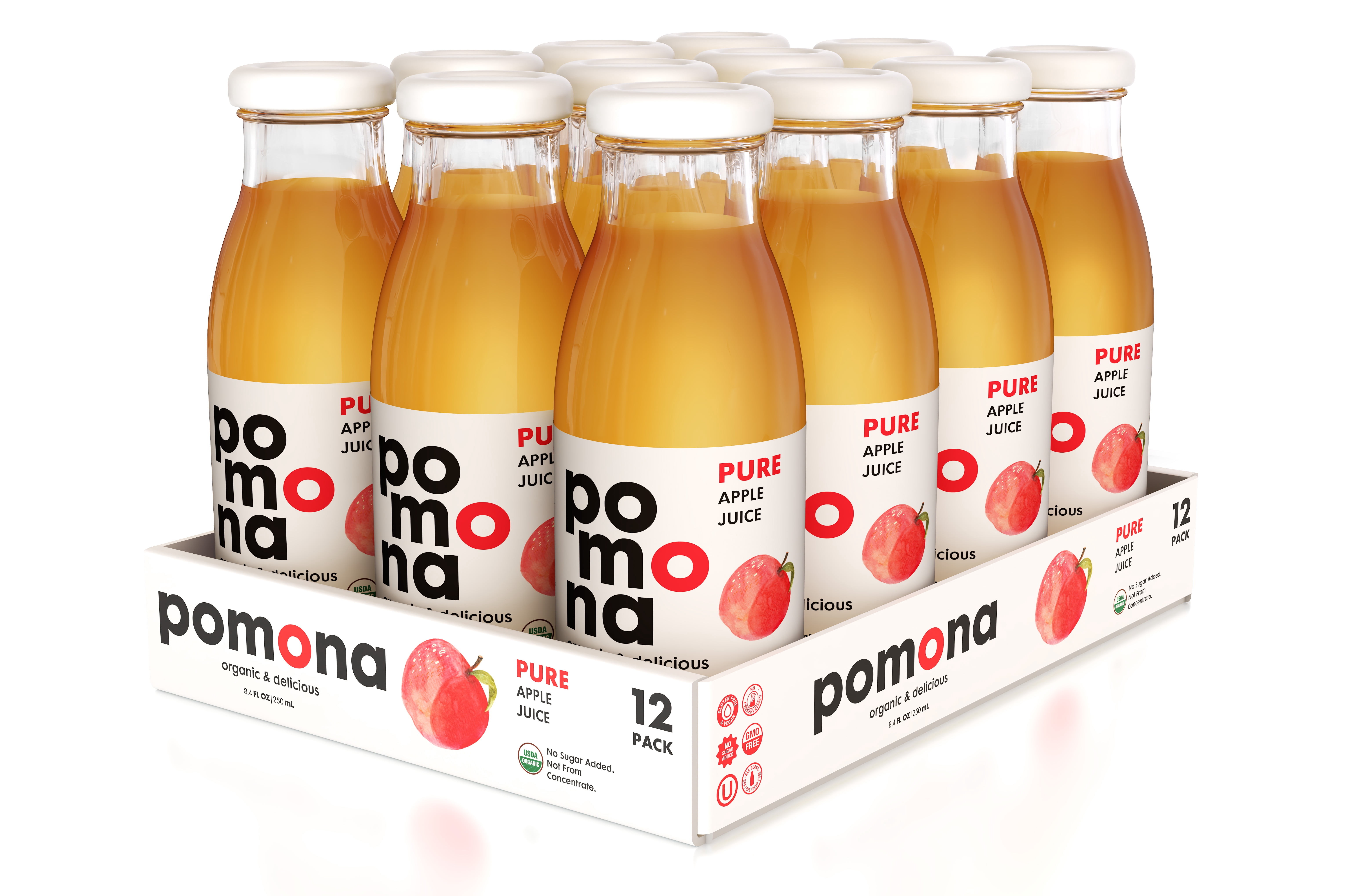 Pomona Organic Juices Apple Juice, 8.4 oz, 12-Pack