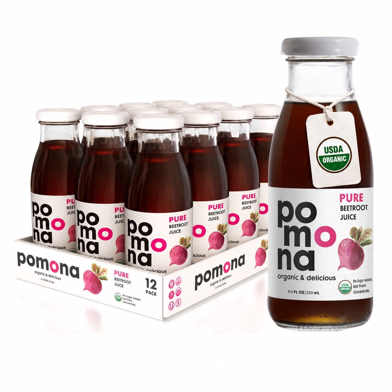 Pomona Organic Juices Beet Juice, 8.4 oz, 12 Pack