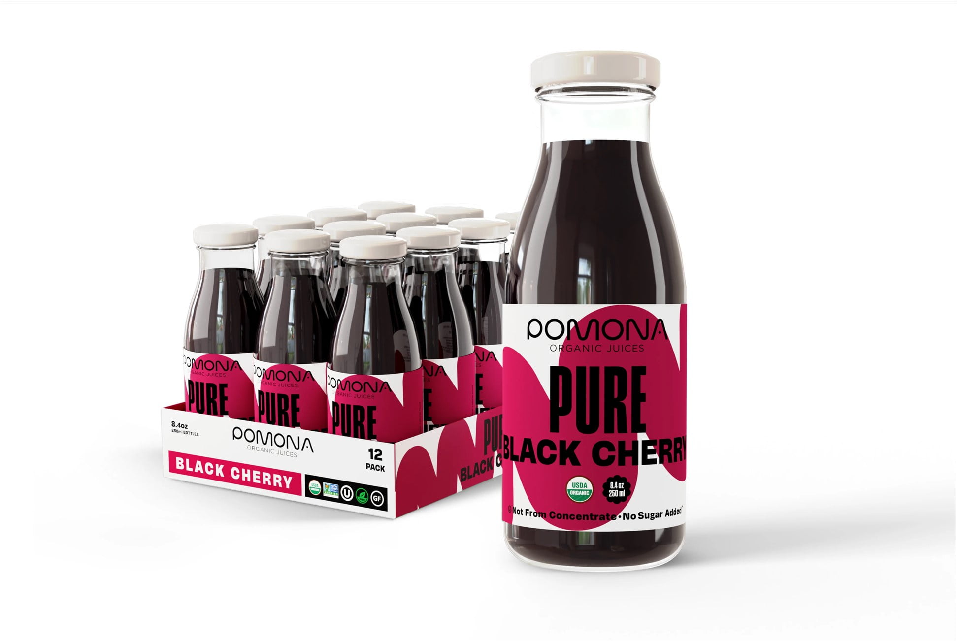 Pomona Organic Juices Black Cherry Juice, 8.4 Oz Bottle (Pack of 12)