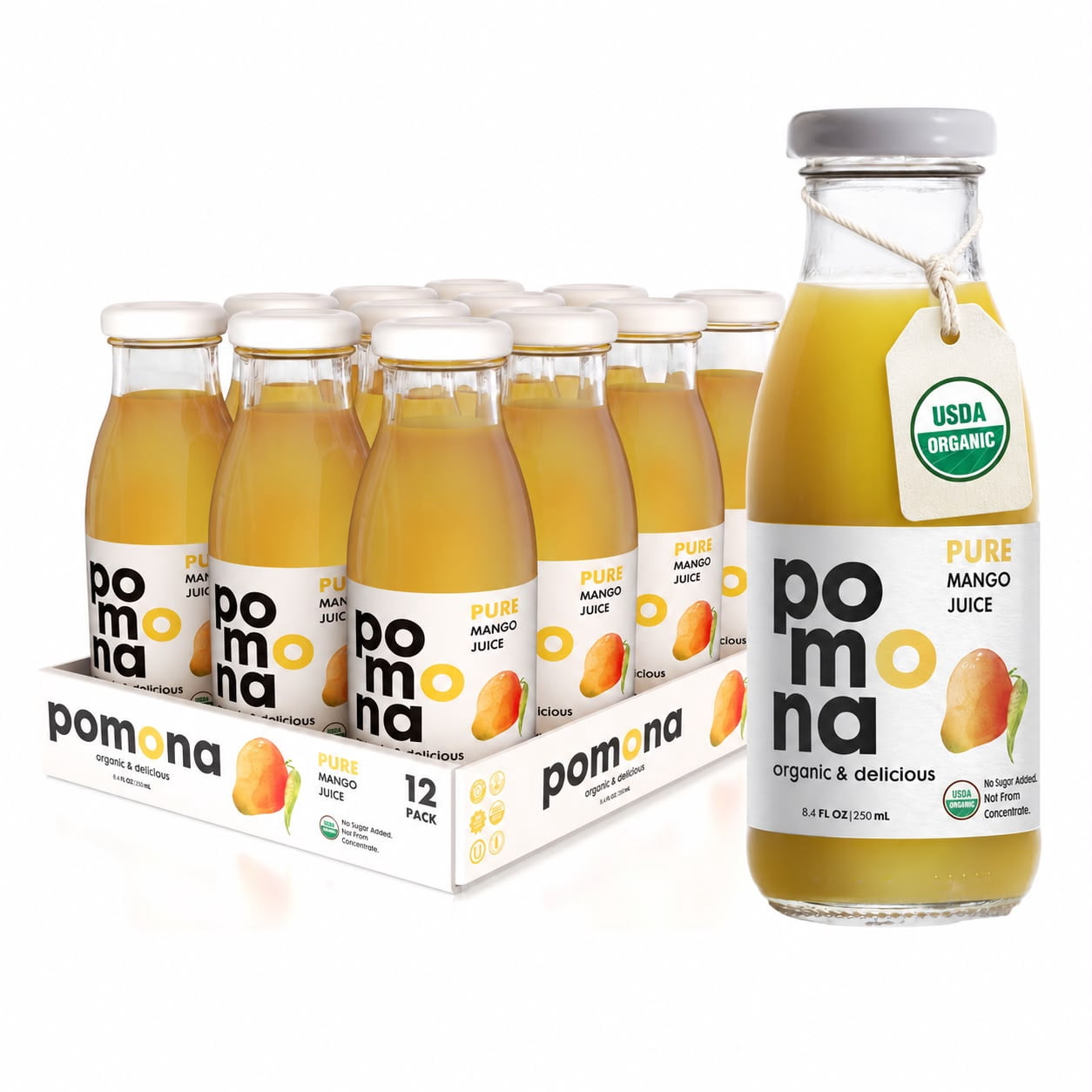 Pomona Organic Juices Mango Juice, 12 Pack of 8.4 oz Bottles