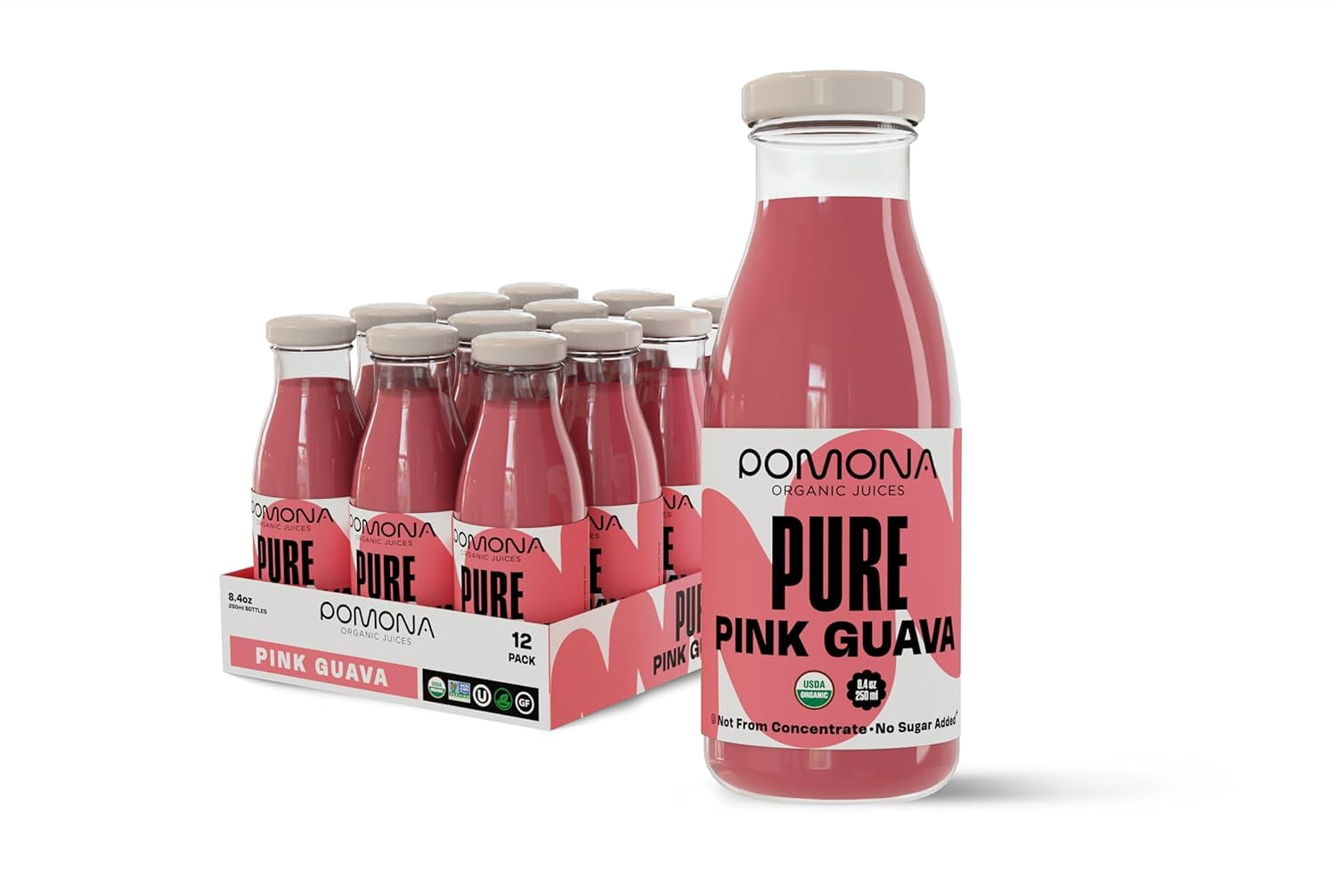 Pomona Organic Juices Pink Guava Juice, 8.4 oz, 12 Pack