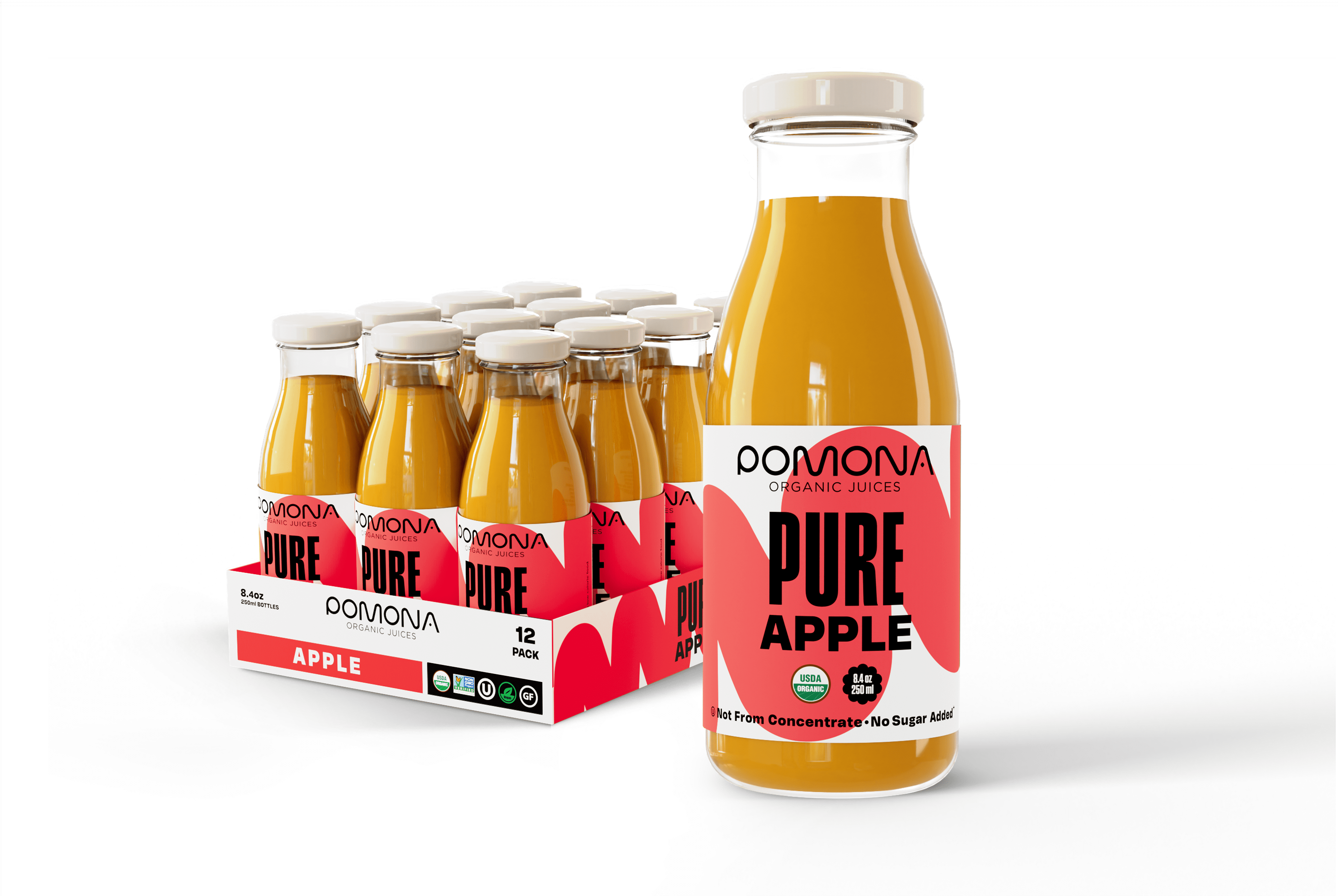 Pomona Organic Juices Pure Apple Juice Pack of 12 x 8.4 Ounce Bottles