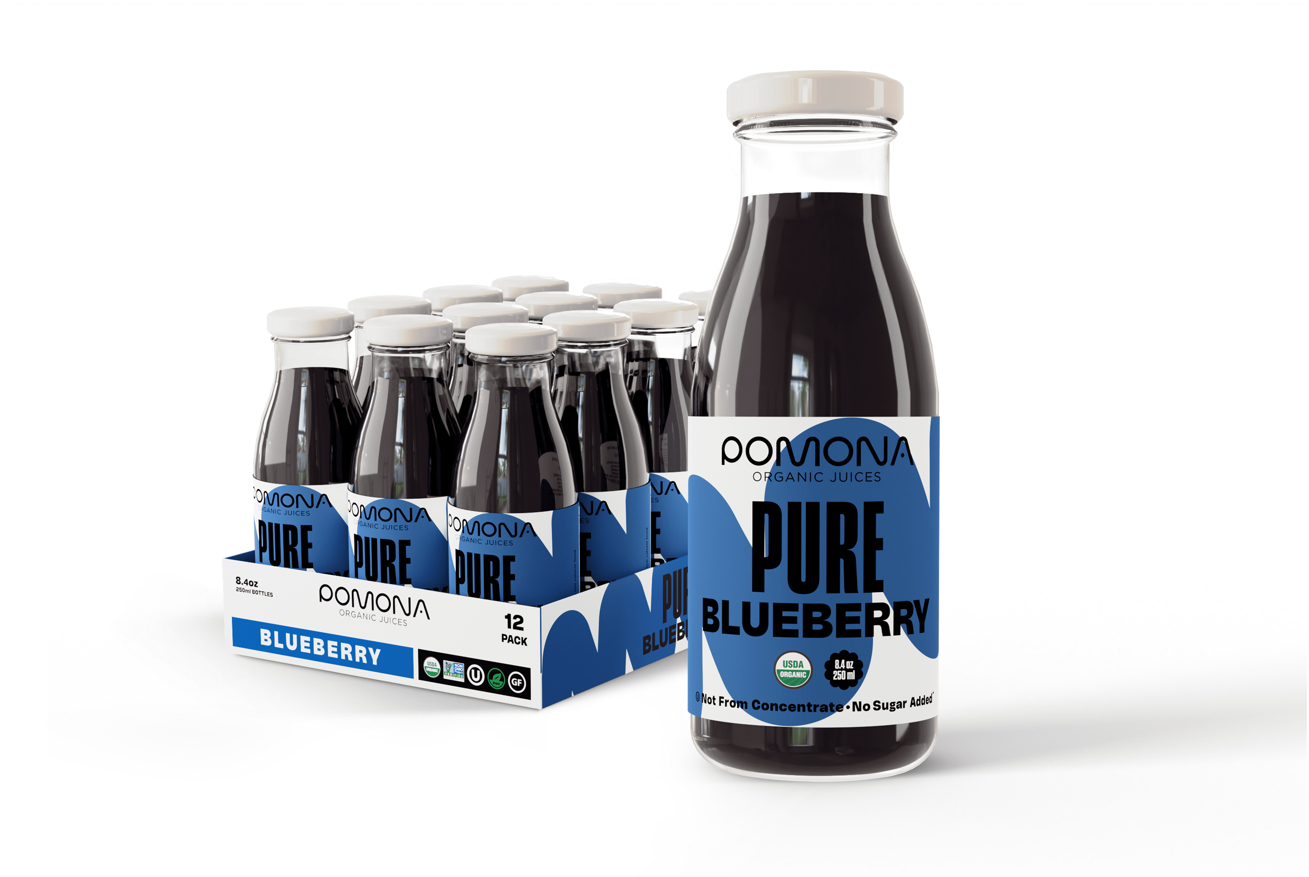 Pomona Organic Juices Pure Blueberry Juice, 8.4 Ounce Bottle (Pack of