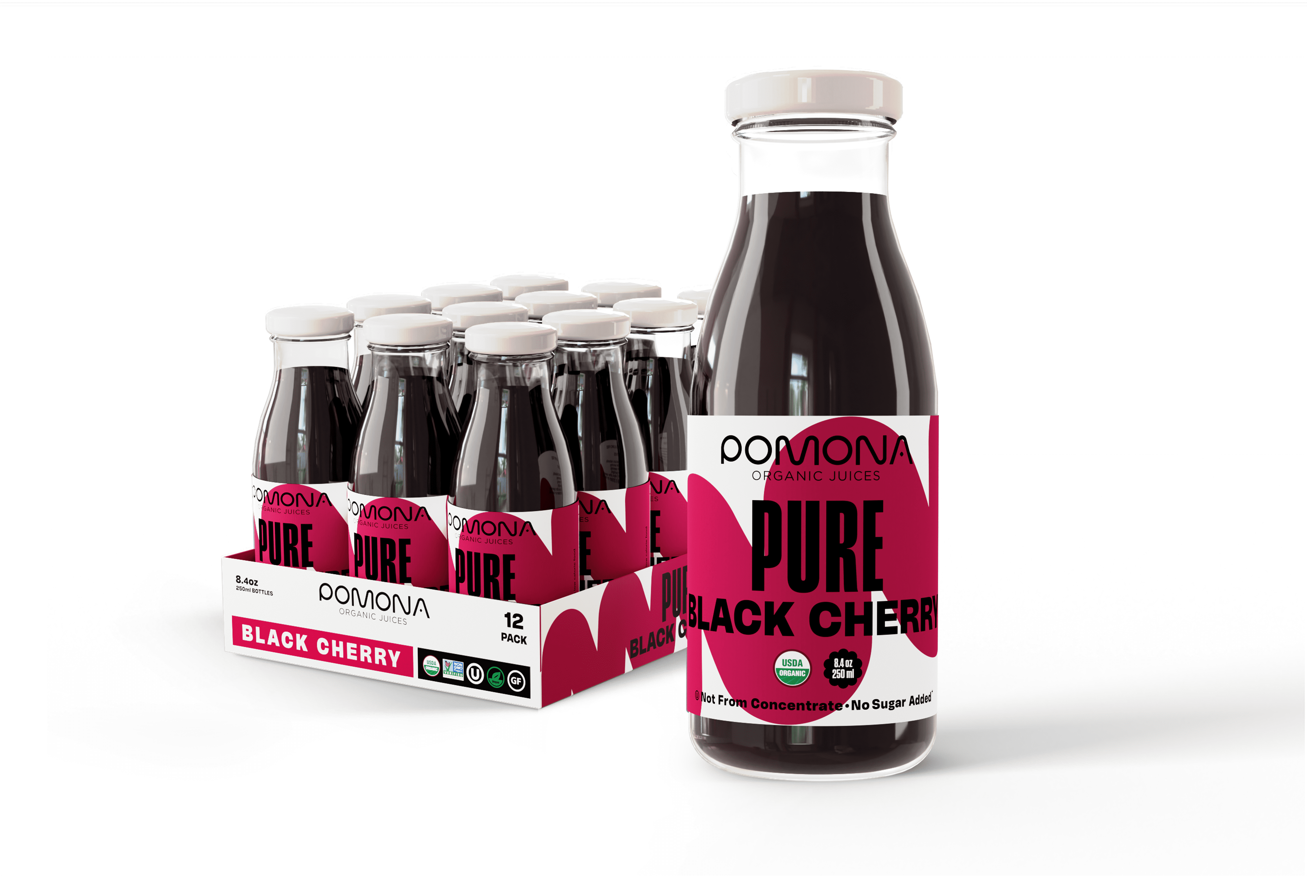 Pomona Organic Pure Black Cherry Juice Pack of 12 x 8.4 Ounce Bottles