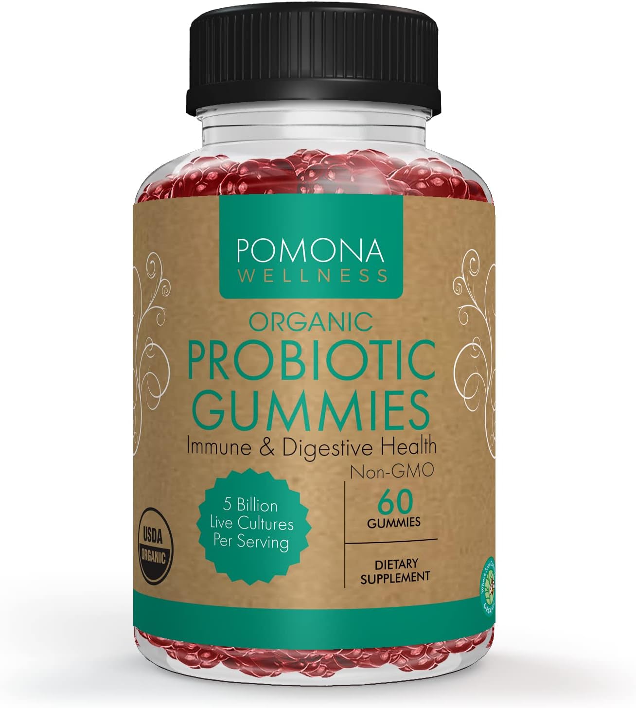 Pomona Wellness Organic Probiotic Gummies for Adults to Help Support Digestion, Gas