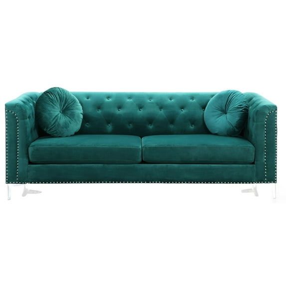 Pompano 83" Green Tufted Velvet Loveseat With 2-Throw Pillow