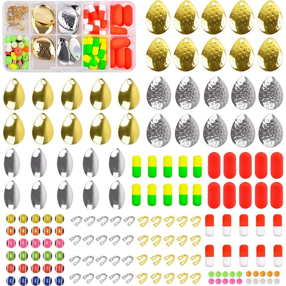 Pompano Floats Colorado Fishing Lure Making Kit, 170pcs Walleye Spinner Rig Kit DIY Fishing Pompano Rig Spinner Blades Beads Accessories Spinner Bait Making Kit
