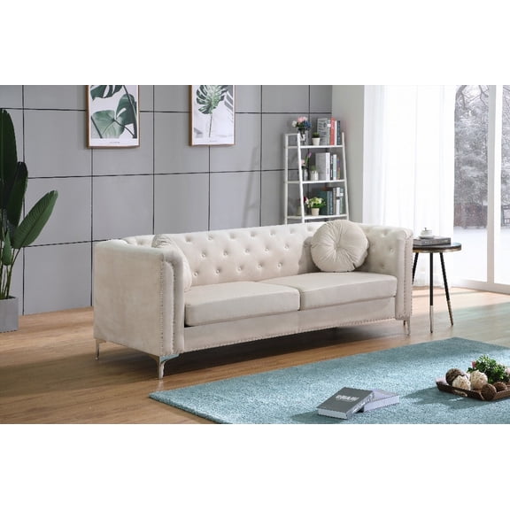 Modern Simple Ivory Sofa 220cm with Pocketed Coil Cushions
