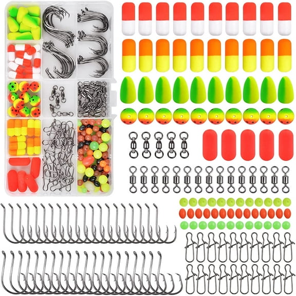 Pompano Rig Making Kit 205pcs Fishing Snell Foam Floats Saltwater Surf Fishing Rig Accessories Bottom Rig Parts Snell Floats Circle Hooks Fishing Beads Swivels Duo Lock Snaps