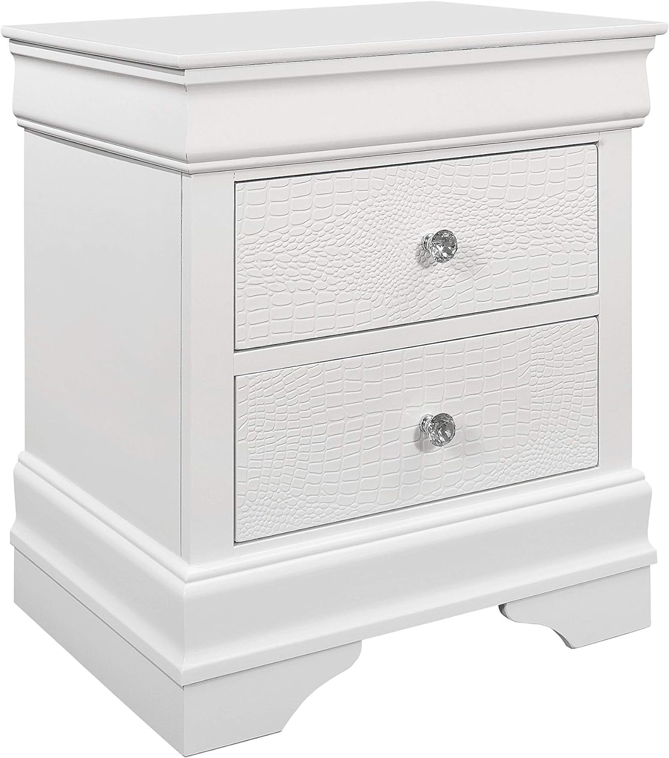 Pompei White Faux Croc 2-Drawer Nightstand