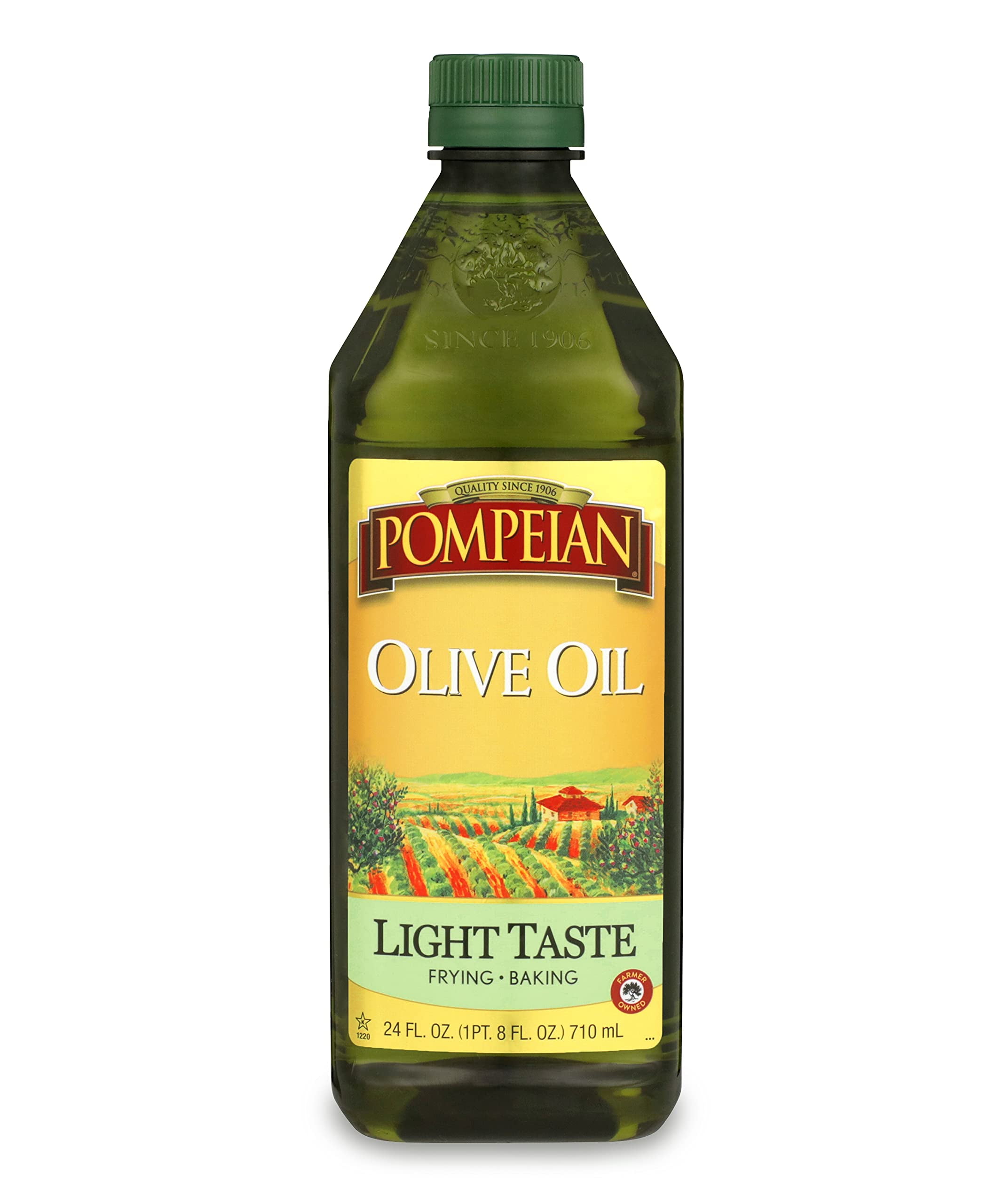 Pompeian Extra Light Tasting Olive Oil, Light and Subtle Flavor, Perfect for Frying and Baking, Naturally Gluten Free, Non-Allergenic, Non-GMO, 24 FL. OZ., Single Bottle