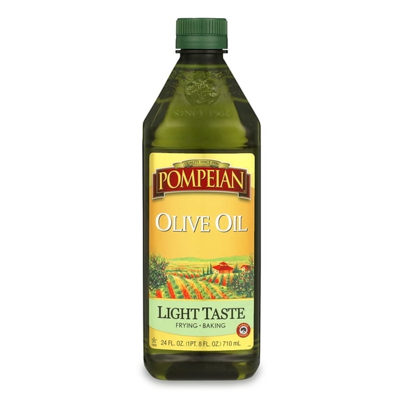 Pompeian Extra Light Tasting Olive Oil, Light and Subtle Flavor, Perfect for Frying and Baking, Naturally Gluten Free, Non-Allergenic, Non-GMO, 24 FL. OZ., Single Bottle