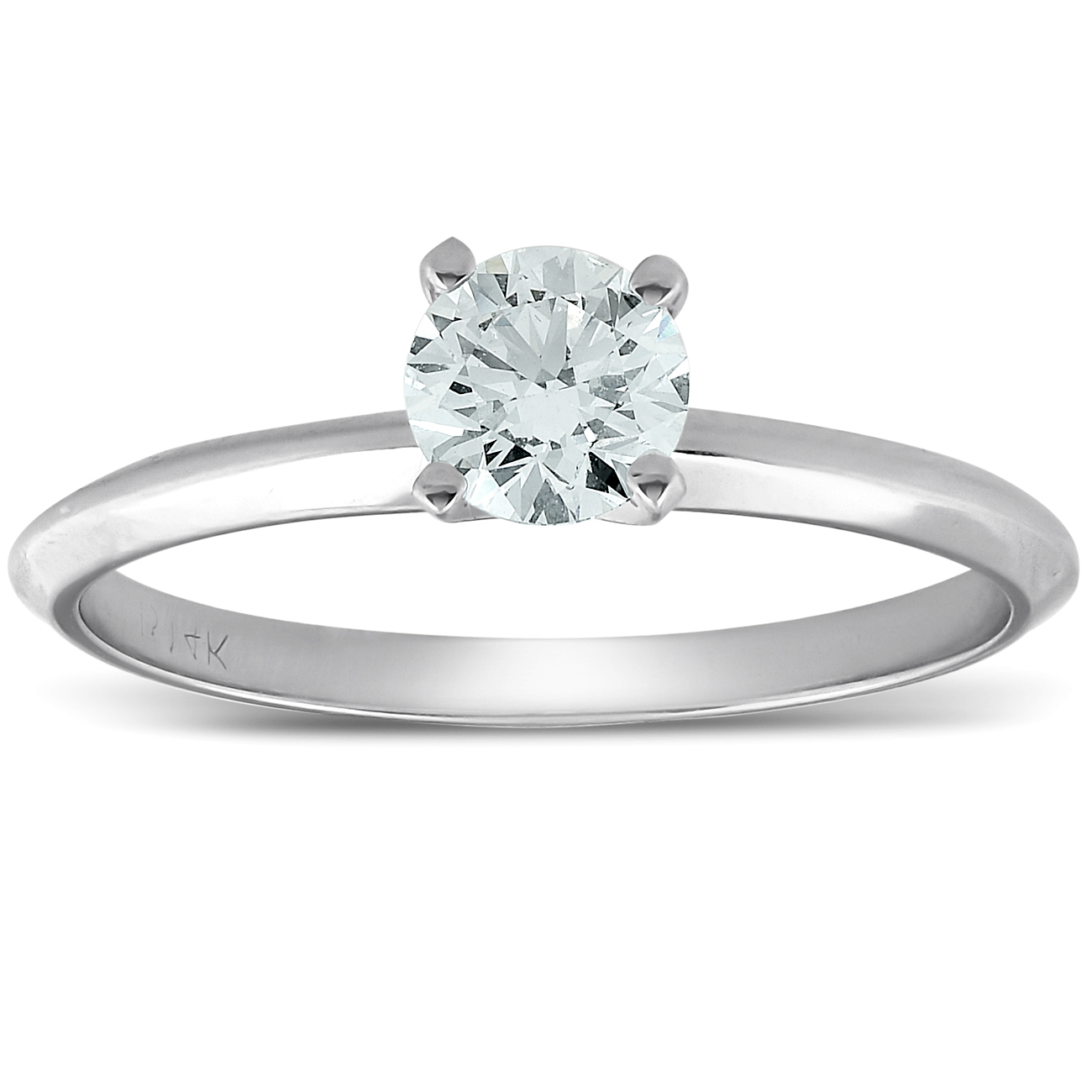 14K Solid White Gold Pave Set Engagement Wedding Ring – 0.35Ct VS1 E Round Diamond – Natural, Ideal Cut – Women's, Size Selectable