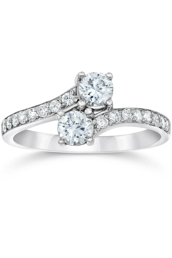 Pompeii 1.00 Ct Forever Us 2 Stone Real Diamond Solitaire Engagement Ring 10k White Gold