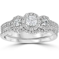 Pompeii 1.00CT 3-Stone Diamond Engagement Wedding Ring Set 10K White Gold (H/I,I1-I2)