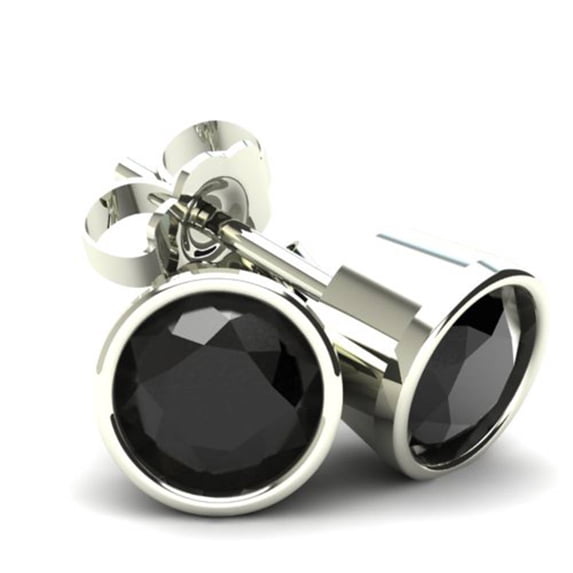 Pompeii 1.00CT Round Brilliant Cut Black Diamond Stud Earrings In 14K Gold (Black,AAA)