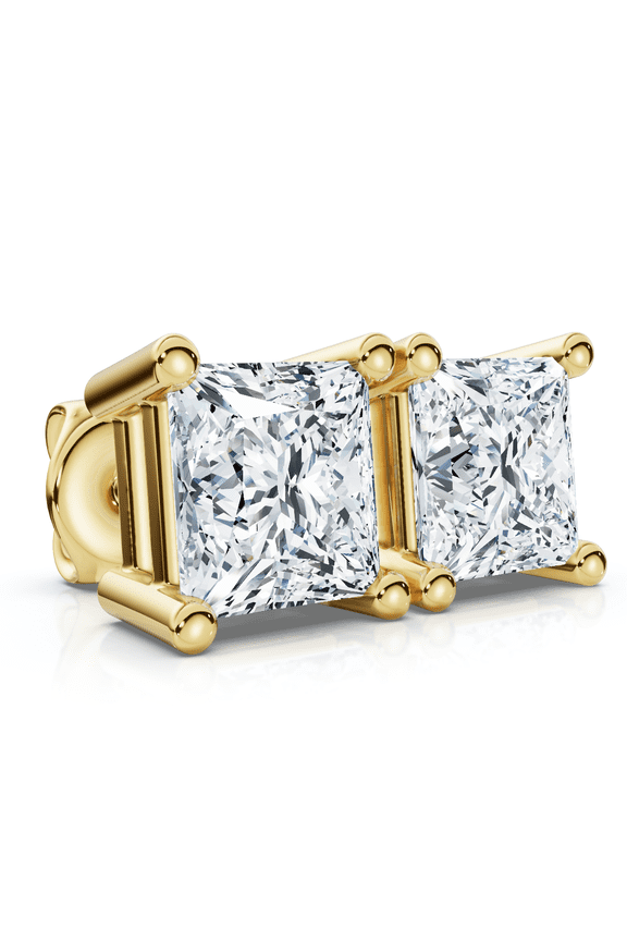 Pompeii 1.00CT Square Princess Cut Natural Diamond Stud Earrings In 14K Gold (G/H,I2-I3)