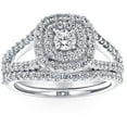 thumbnail image 1 of Pompeii 1 1/10 Ct Lab Grown Diamond Cushion Halo Engagement Wedding Ring Set White Gold, 1 of 5