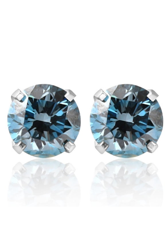Pompeii 1 1/10Ct Blue Diamond Studs in 14k White Gold Lab Grown (Blue,VS1-VS2)