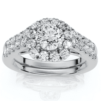 Pompeii 1 1/10Ct Cushion Halo Diamond Engagement Ring & Matching Band Gold/Pt Lab Grown