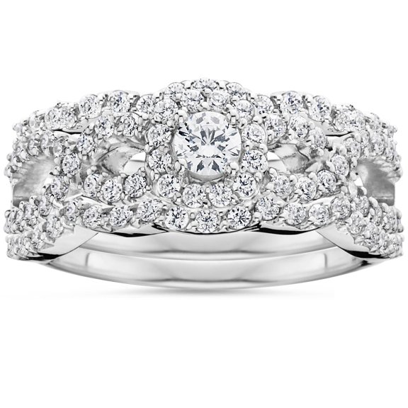 Pompeii 1 1/10Ct Diamond Engagement Bridal Wedding Ring Set 10K White Gold (H/I,I1-I2)