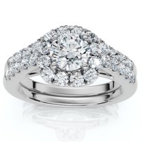 Pompeii 1 1/10Ct TDW Cushion Halo Engagement Wedding Ring Set 14k White Gold Lab Grown