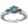 thumbnail image 1 of Pompeii 1 1/10ct Blue Diamond Vintage Hand Engraved Engagement Ring 14K White Gold, 1 of 4