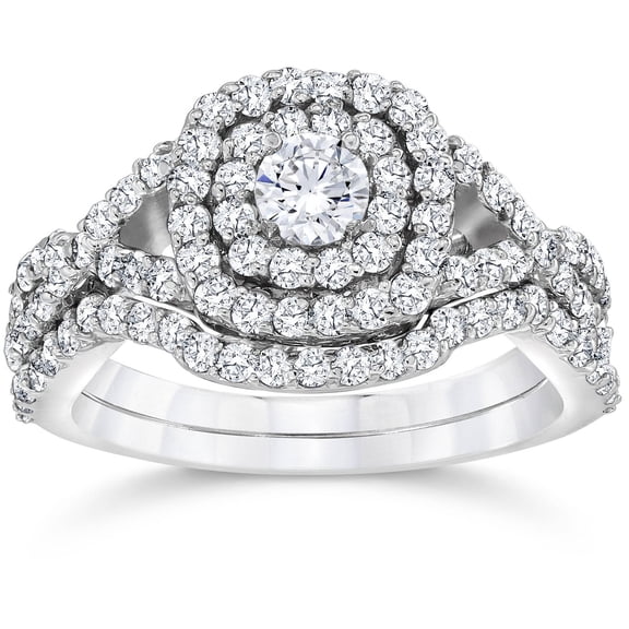 Pompeii 1 1/10cttw Cushion Diamond Halo Engagement Ring Set White Gold (I/J,I2-I3)