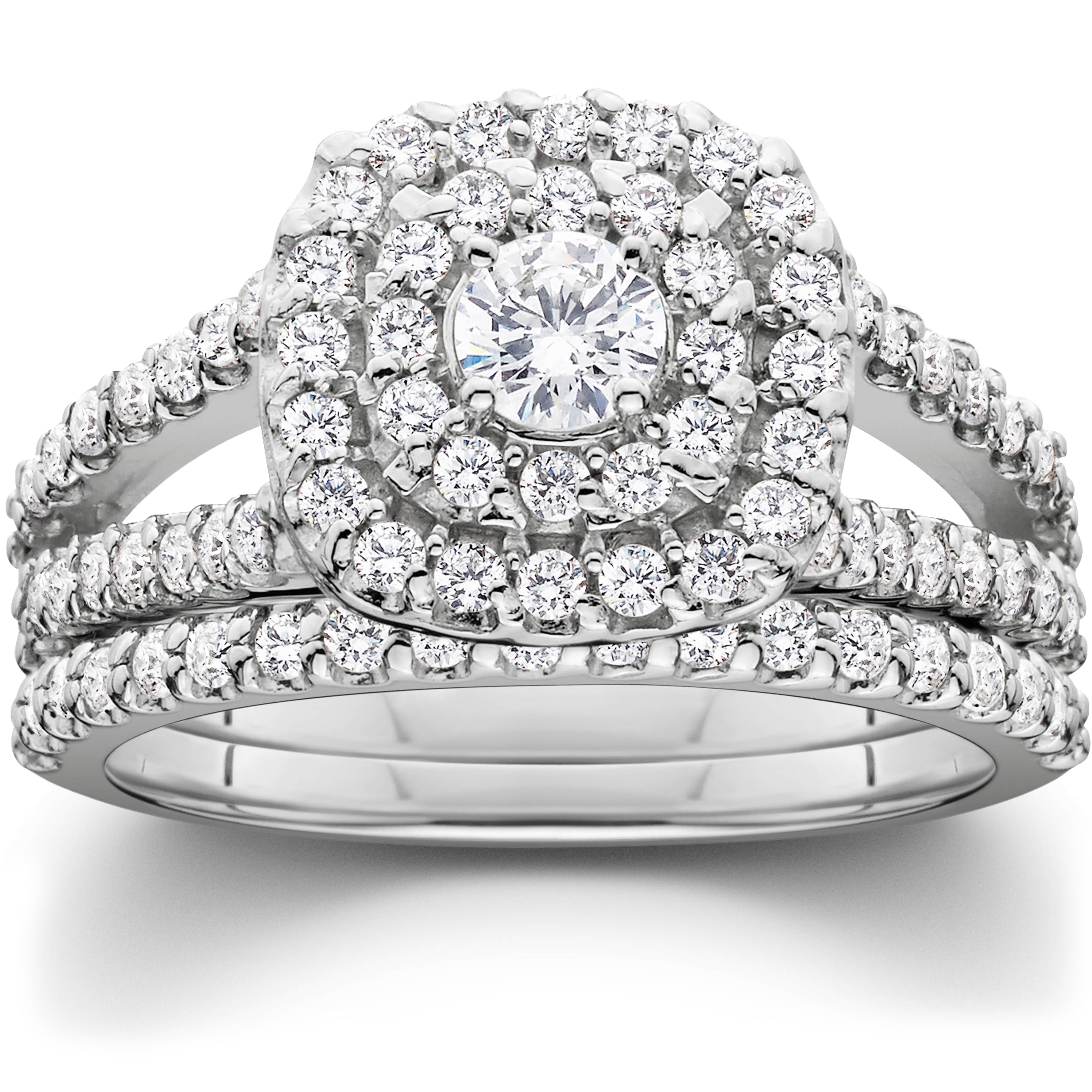 Pompeii 1 1/10ct Cushion Halo Diamond Engagement Wedding Ring Set 10K ...