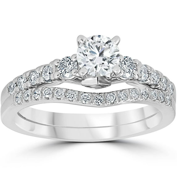 Pompeii 1 1/10ct Diamond & Blue Sapphire Engagement Ring Set 14k White Gold (G/H,I1)