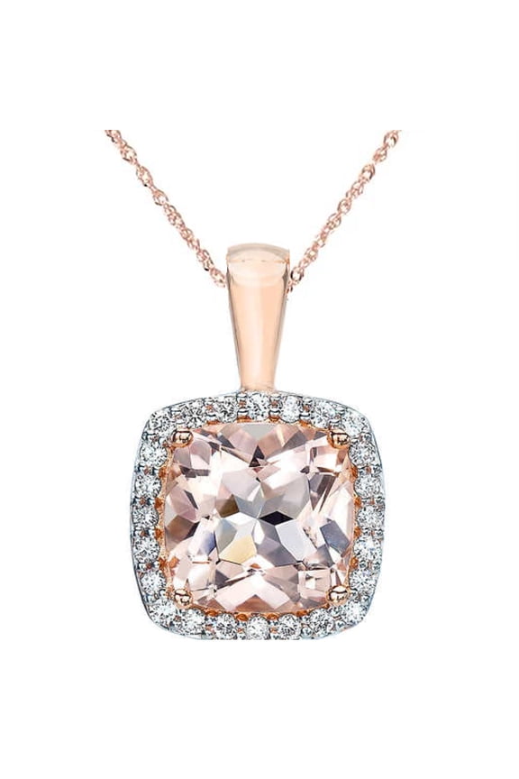Pompeii 1 1/10ct Morganite Cushion Halo Diamond Pendant 14K Rose Gold (G,I2)