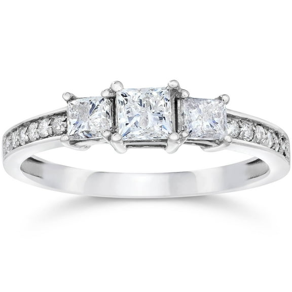 Pompeii 1 1/10ct Princess Cut Diamond Three Stone Engagement Ring 14K White Gold (G/H,I1)