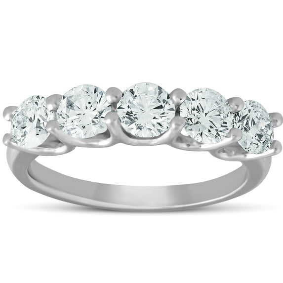 Pompeii 1 1/2 Ct Diamond Five Stone U Prong Wedding Ring 14k White Gold (H/I,I1-I2)