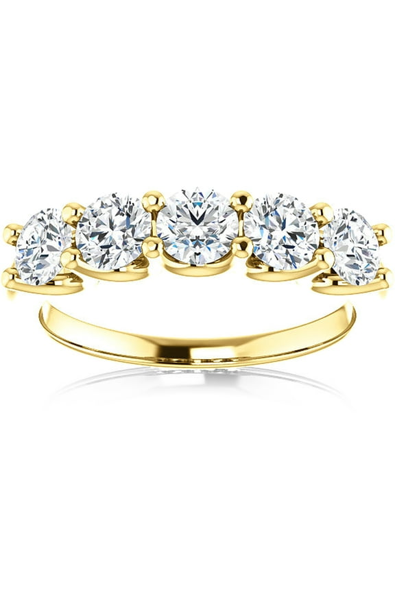 Pompeii 1 1/2 Ct Diamond Five Stone Wedding Ring 14k Yellow Gold EX3 Lab Grown