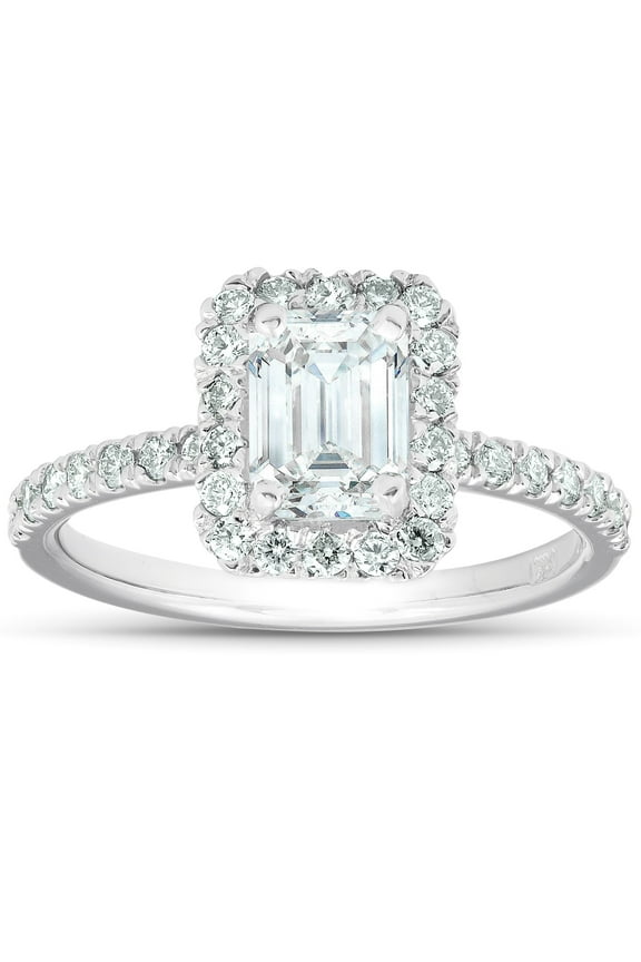Pompeii 1 1/2 Ct Emerald Cut Diamond Halo Engagement Ring 14k White Gold Lab Grown