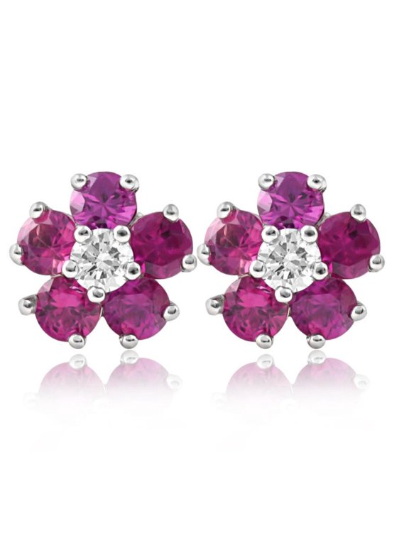 Pompeii 1 1/2 Ct Ruby & Diamond Studs in 14k White Gold (G/H,I2)