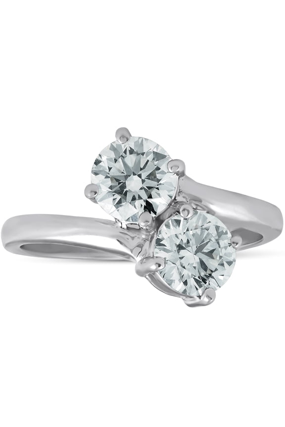 Pompeii 1 1/2 Ct Two Stone Diamond Forever Us Engagement Ring 14k White Gold (H/I,I1-I2)