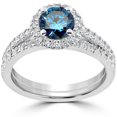 thumbnail image 1 of Pompeii 1 1/2 ct Blue Diamond Halo Engagement Wedding Ring Set 14k White Gold Lab Grown, 1 of 2