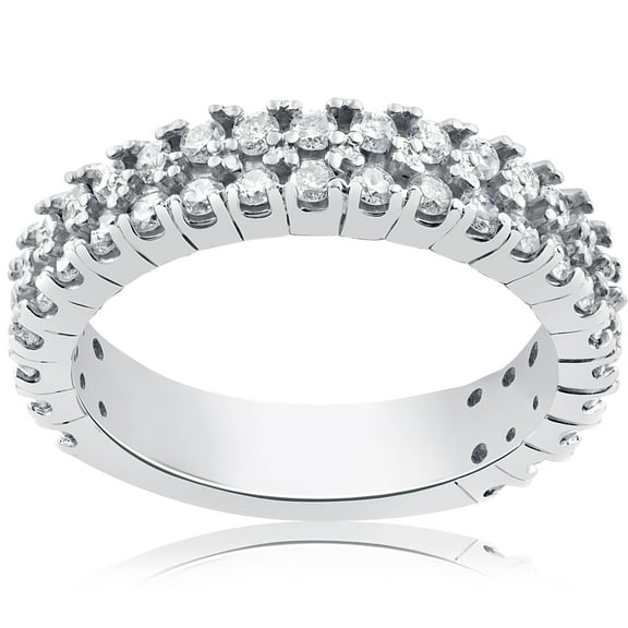 Pompeii 1 1/2 ct Half Eternity Double Row Diamond Wedding Stackable Ring 14K White Gold