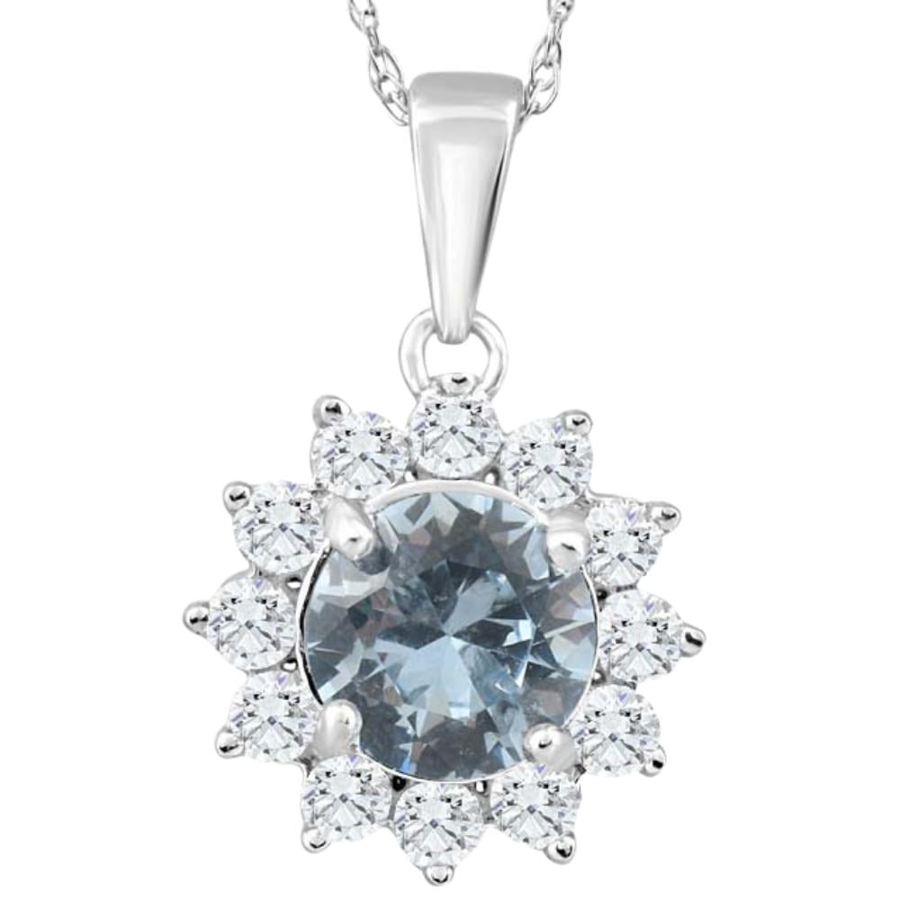 POMPEII3 Pompeii 1 1/2Ct Blue Topaz & Diamond Halo Pendant 10k White Gold Women's Necklace (G/H,I2)