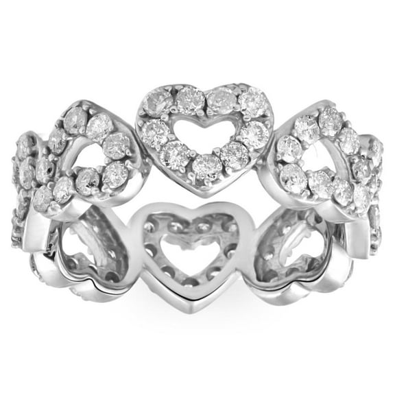 Pompeii 1 1/2Ct Diamond Heart Shaped Eternity Ring in White, Yellow, or Rose Gold