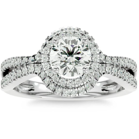 Pompeii 1 1/2Ct Diamond & Moissanite Halo Engagement Ring in 10k Gold (G/H,I3)
