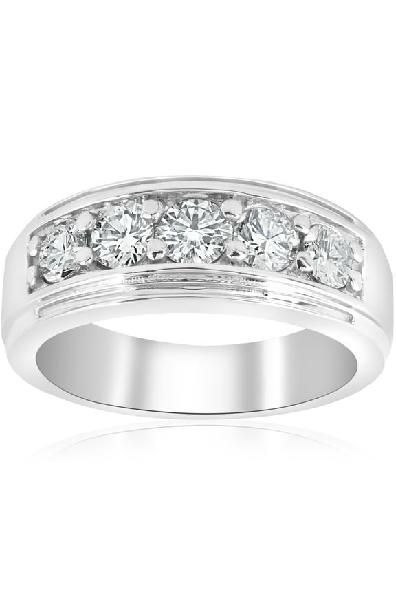 Pompeii 1 1/2Ct Men's Diamond Wedding Anniversary Ring in 10k Gold Lab Grown Five Stone