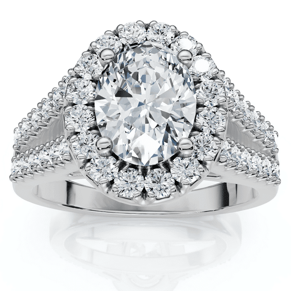 Pompeii 1 1/2Ct Oval (1ct Center) Diamond Halo Engagement Ring Lab Grown 14k White Gold