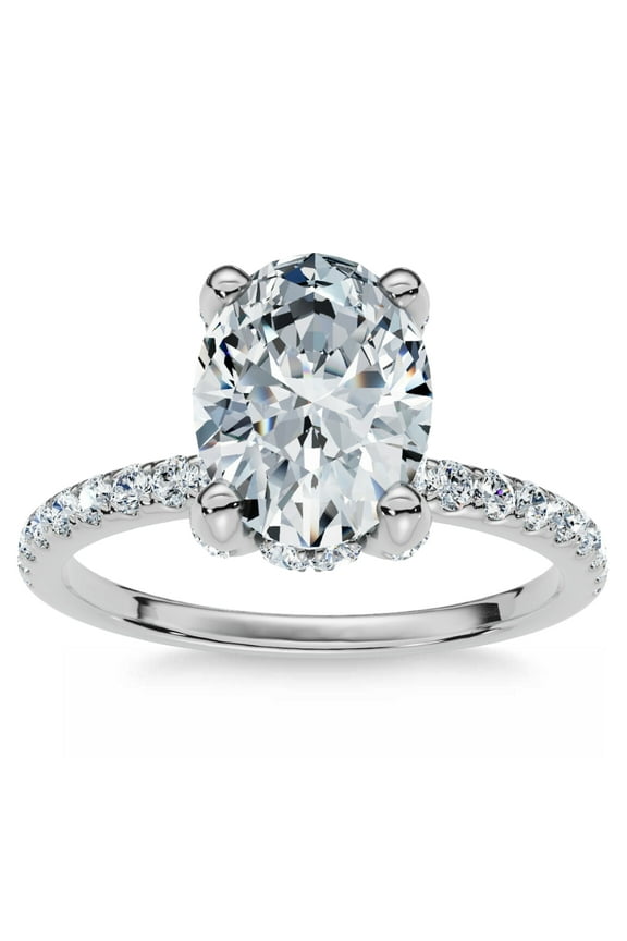 Pompeii 1 1/2Ct Oval Diamond Accents Engagement Ring White Yellow or Rose Gold Lab Grown