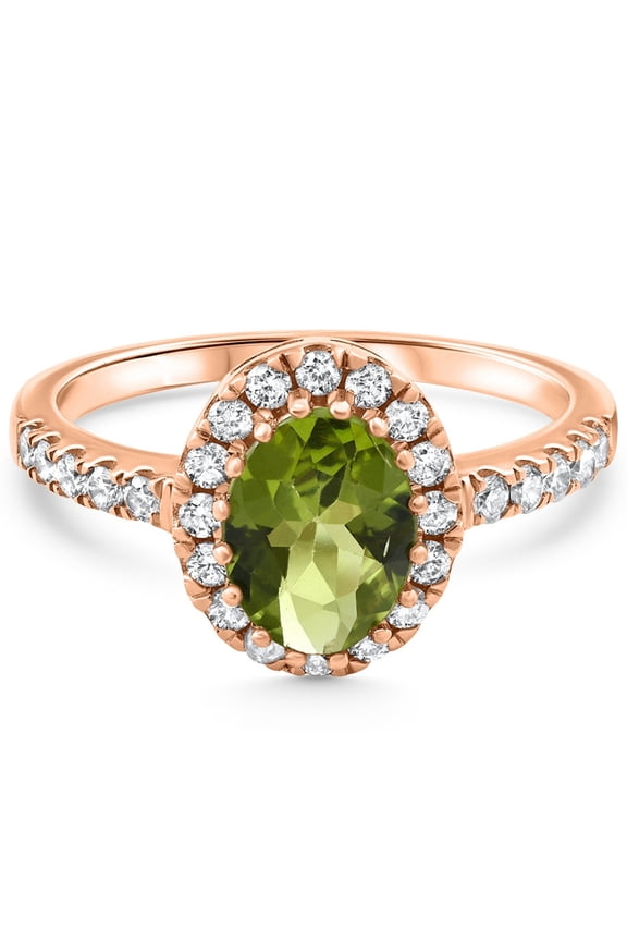 Pompeii 1 1/2Ct Oval Peridot Halo Diamond Ring 14k Gold Lab Grown (G/H,VS1-VS2)