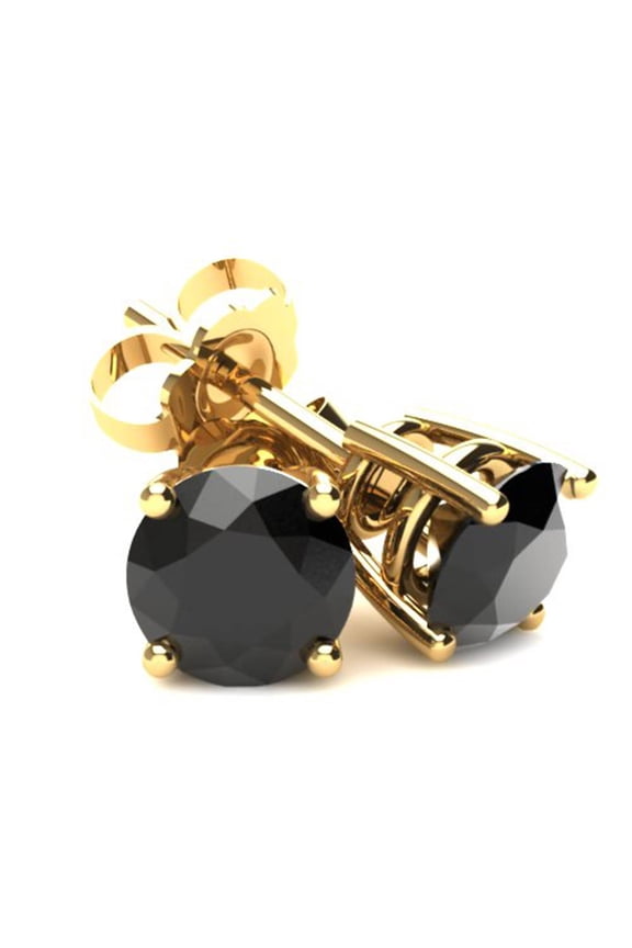 Pompeii 1 1/2Ct TW Round Black Diamond Studs Earring 14K Yellow Gold (Black,I2-I3)